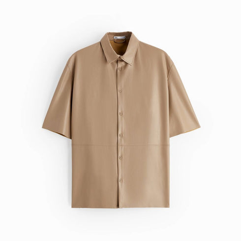 Zara Men's Faux Leather Beige Shirt | L